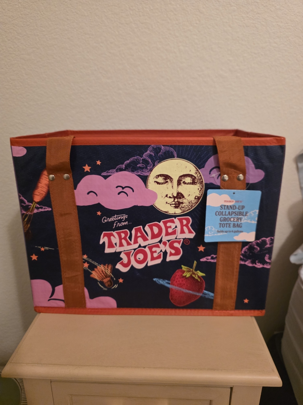 Trader Joe's Women's Collapsible Tote Bag in Navy with Pink Accents